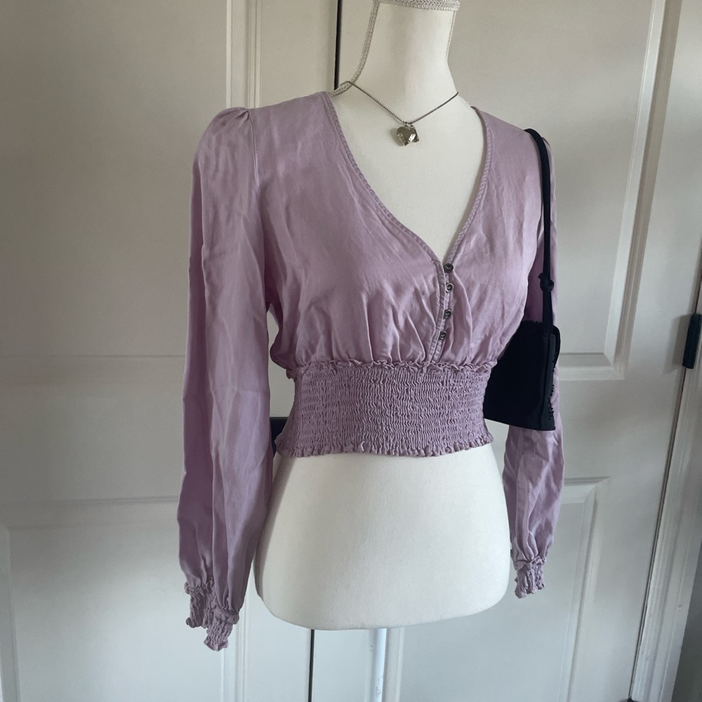 Love Tree Lilac Smocked V-Neck Blouse